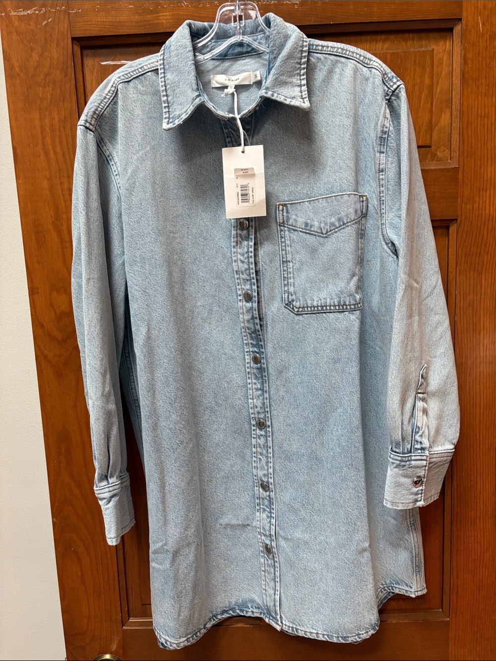 Frame Denim Pale Blue Button-Front Long Sleeve Denim Dress
